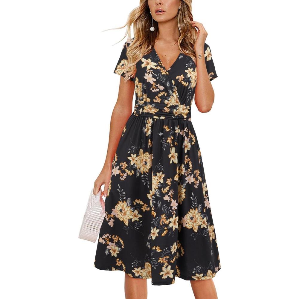 imageNewshows Womens Summer Short Sleeve Casual Dresses V Neck Floral Vacation Sundress Faux Wrap Midi Dress with PocketsFloral 41