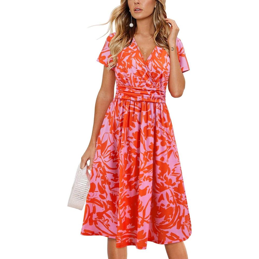 imageNewshows Womens Summer Short Sleeve Casual Dresses V Neck Floral Vacation Sundress Faux Wrap Midi Dress with PocketsFloral 44