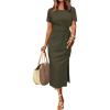 imageNewshows Women 2025 Summer Casual Dress Tie Waist T Shirt Short Sleeve Beach Crew Neck Slit Maxi TrendyArmy Green