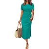 imageNewshows Women 2025 Summer Casual Dress Tie Waist T Shirt Short Sleeve Beach Crew Neck Slit Maxi TrendyBright Green