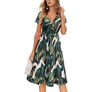 Newshows Womens Summer Short Sleeve Casual Dresses V Neck Floral Vacation Sundress Faux Wrap Midi Dress with Pockets(Floral 20)