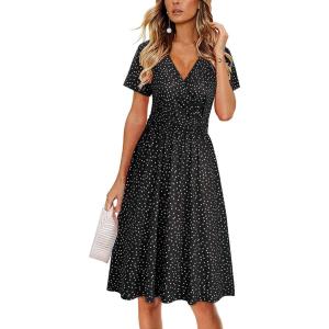 Newshows Womens Summer Short Sleeve Casual Dresses V Neck Floral Vacation Sundress Faux Wrap Midi Dress with Pockets(Floral 33)