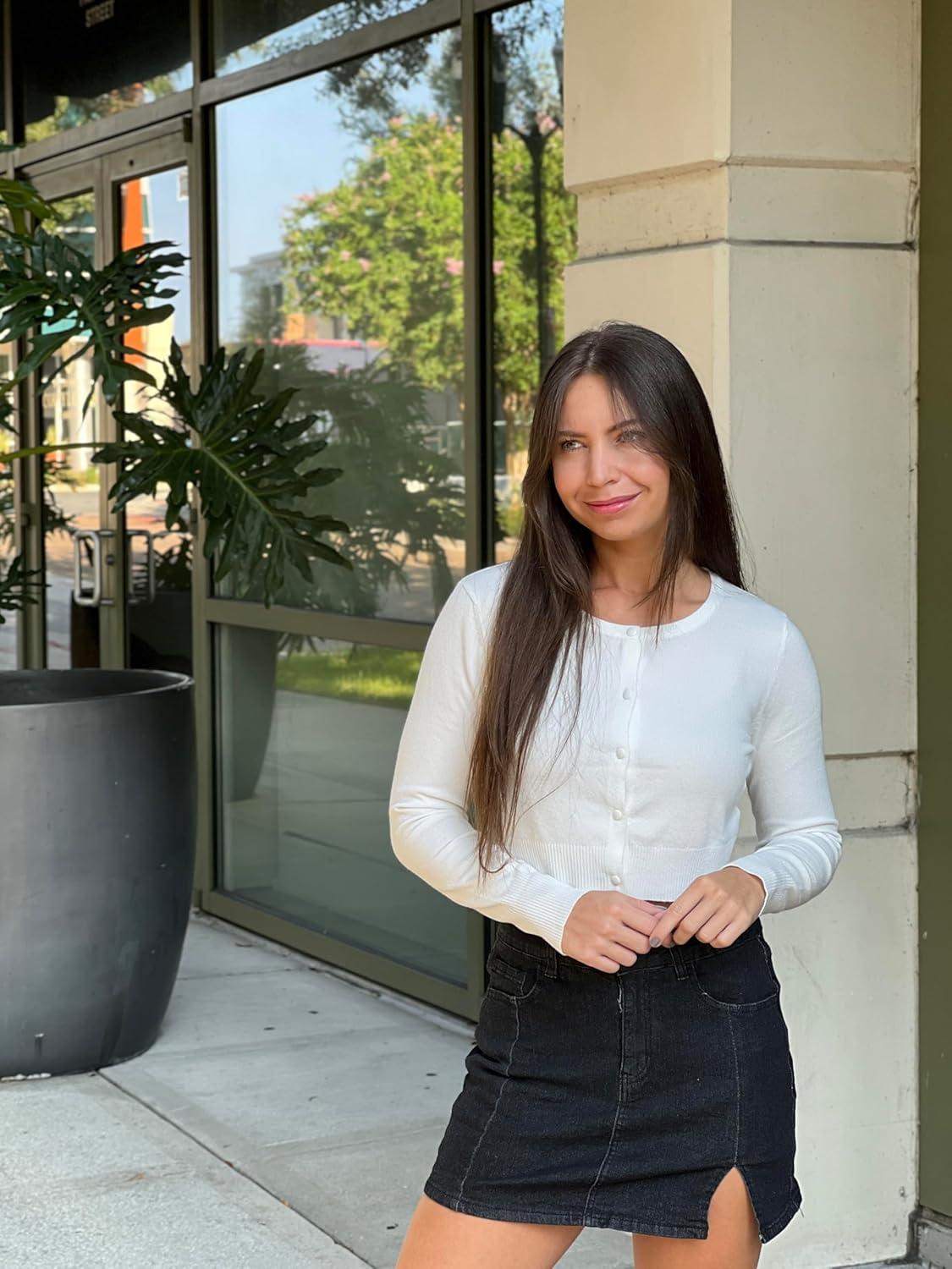 imageNewshows Cropped Cardigan Sweaters for Women 2025 Crew Neck Button Down Open Front Knit Bolero ShrugsOffwhite