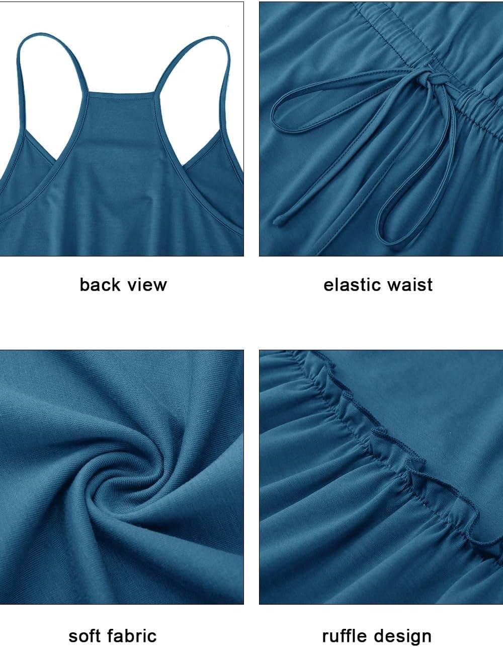 imageNewshows Womens 2025 Summer Dress Spaghetti Strap Casual Boho Beach Vacation Outfits Drawstring Ruffle Hem Sundress TrendyBlue1