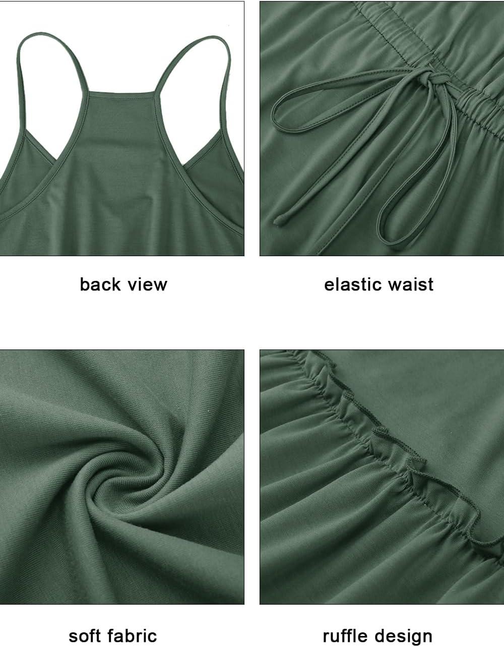 imageNewshows Womens 2025 Summer Dress Spaghetti Strap Casual Boho Beach Vacation Outfits Drawstring Ruffle Hem Sundress TrendyGrey Green