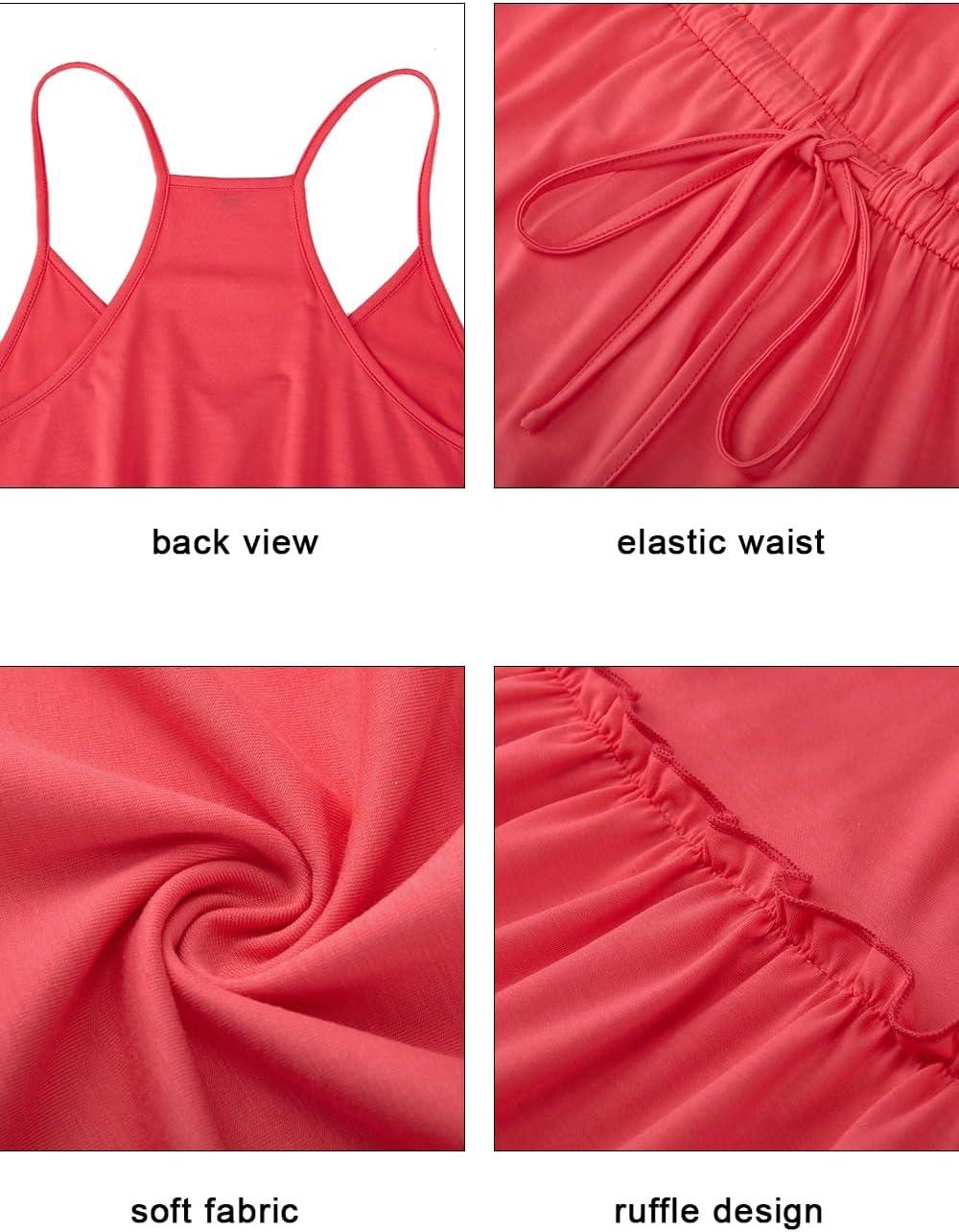 imageNewshows Womens 2025 Summer Dress Spaghetti Strap Casual Boho Beach Vacation Outfits Drawstring Ruffle Hem Sundress TrendyPeach Red