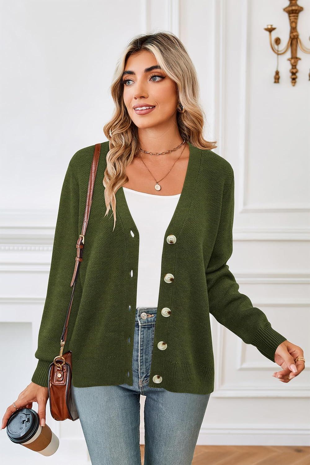 imageNewshows Womens Fall Fashion 2024 Wool Blended Cardigan Sweater Button Down Long Sleeve Knit Outerwear CoatsArmy Green