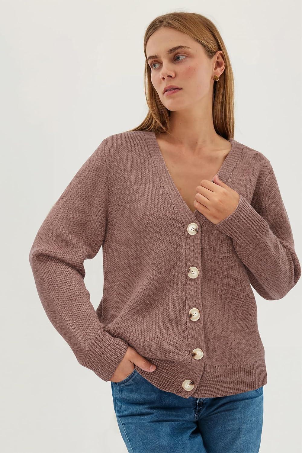 imageNewshows Womens Fall Fashion 2024 Wool Blended Cardigan Sweater Button Down Long Sleeve Knit Outerwear CoatsBrown Read