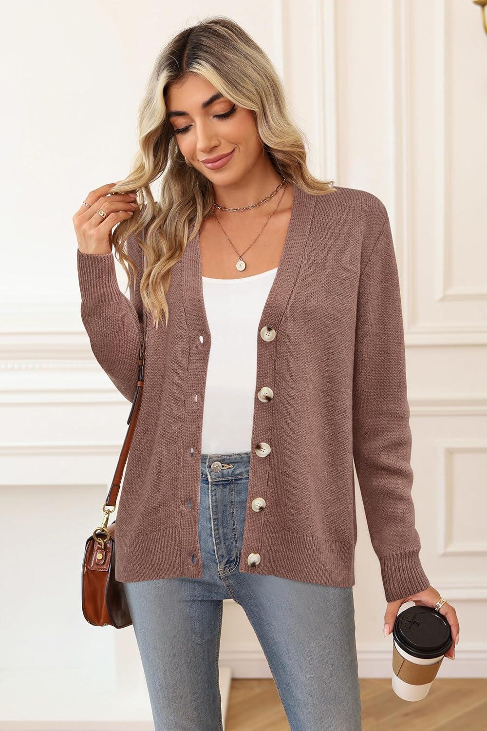 imageNewshows Womens Fall Fashion 2024 Wool Blended Cardigan Sweater Button Down Long Sleeve Knit Outerwear CoatsBrown Read
