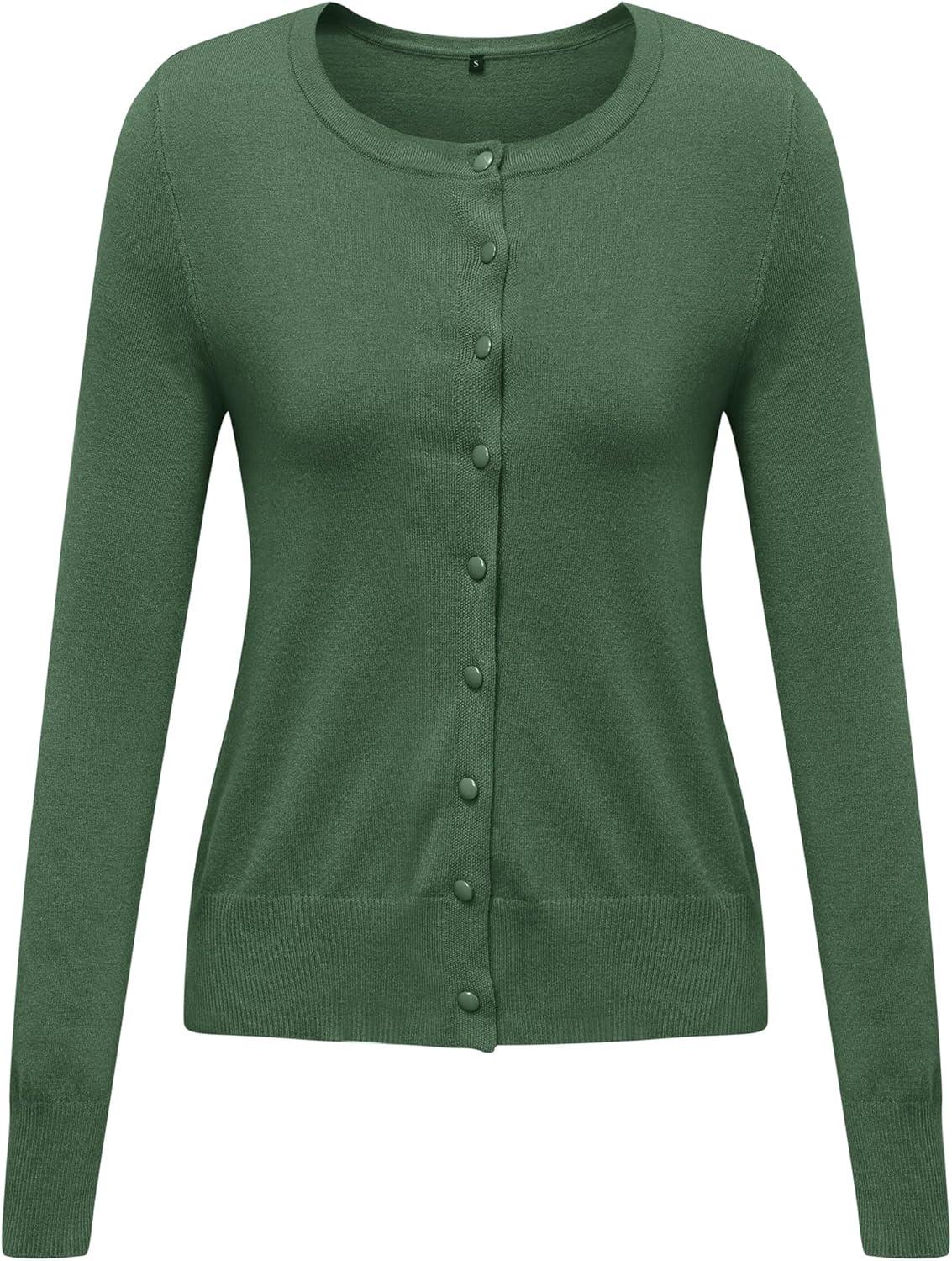 imageNewshows Womens Lightweight Button Down Cardigan Long Sleeve Casual Crew Neck Soft Knit Cardigans Sweater TopsArmy Green