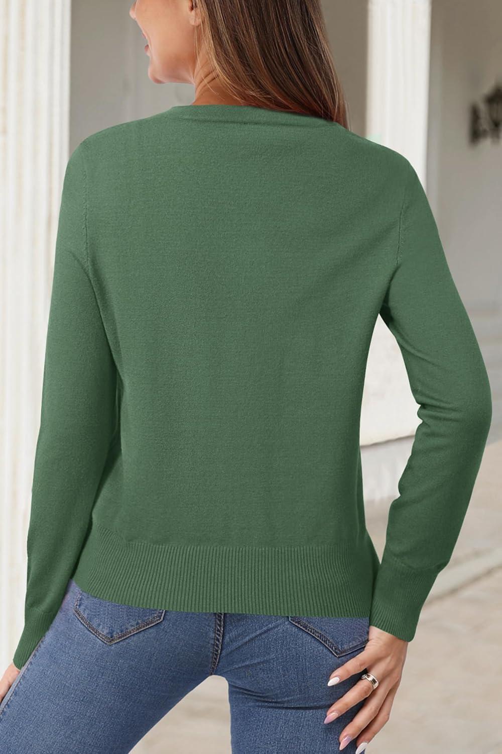 imageNewshows Womens Lightweight Button Down Cardigan Long Sleeve Casual Crew Neck Soft Knit Cardigans Sweater TopsArmy Green