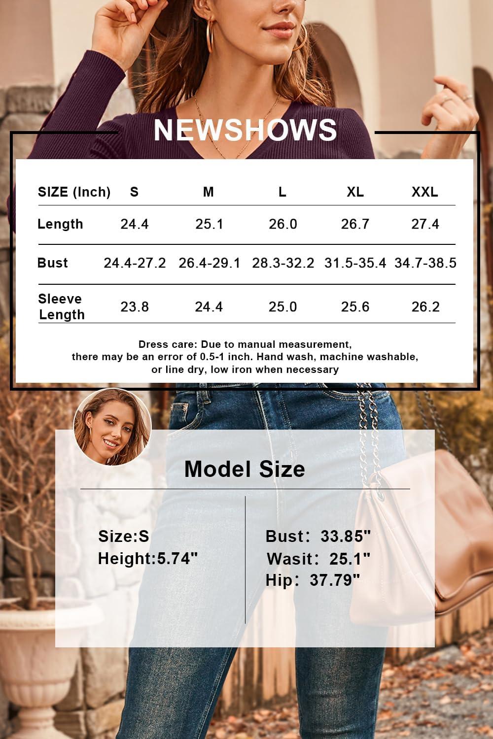 imageNewshows Womens Sweaters Fall V Neck Pullover Long Sleeve Stretch Button Casual Ribbed Knit TopsPurplish Red