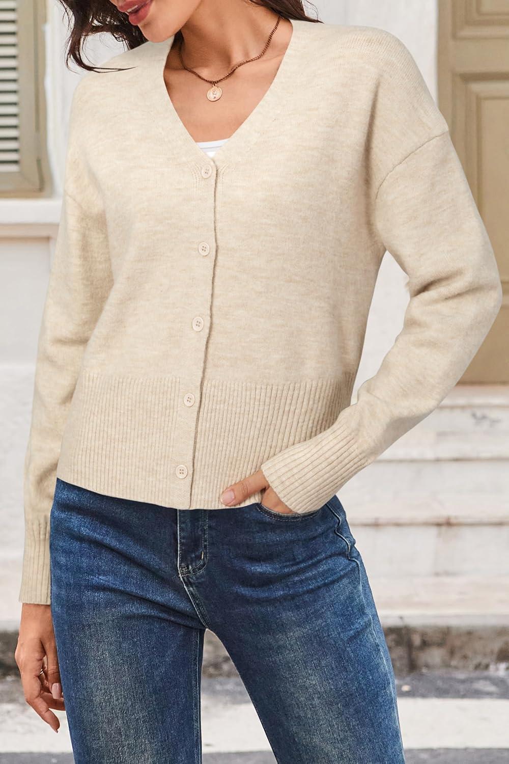 imageNewshows Womens Wool Blend Cardigan Sweaters 2025 Fall Fashion Lightweight Button Down V Neck Business OutfitsApricot