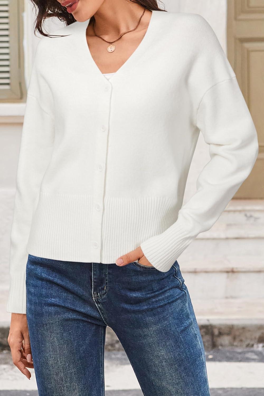 imageNewshows Womens Wool Blend Cardigan Sweaters 2025 Fall Fashion Lightweight Button Down V Neck Business OutfitsOffwhite