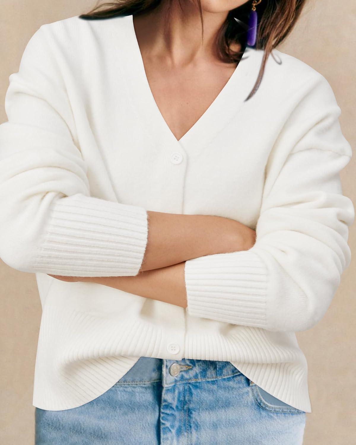 imageNewshows Womens Wool Blend Cardigan Sweaters 2025 Fall Fashion Lightweight Button Down V Neck Business OutfitsOffwhite