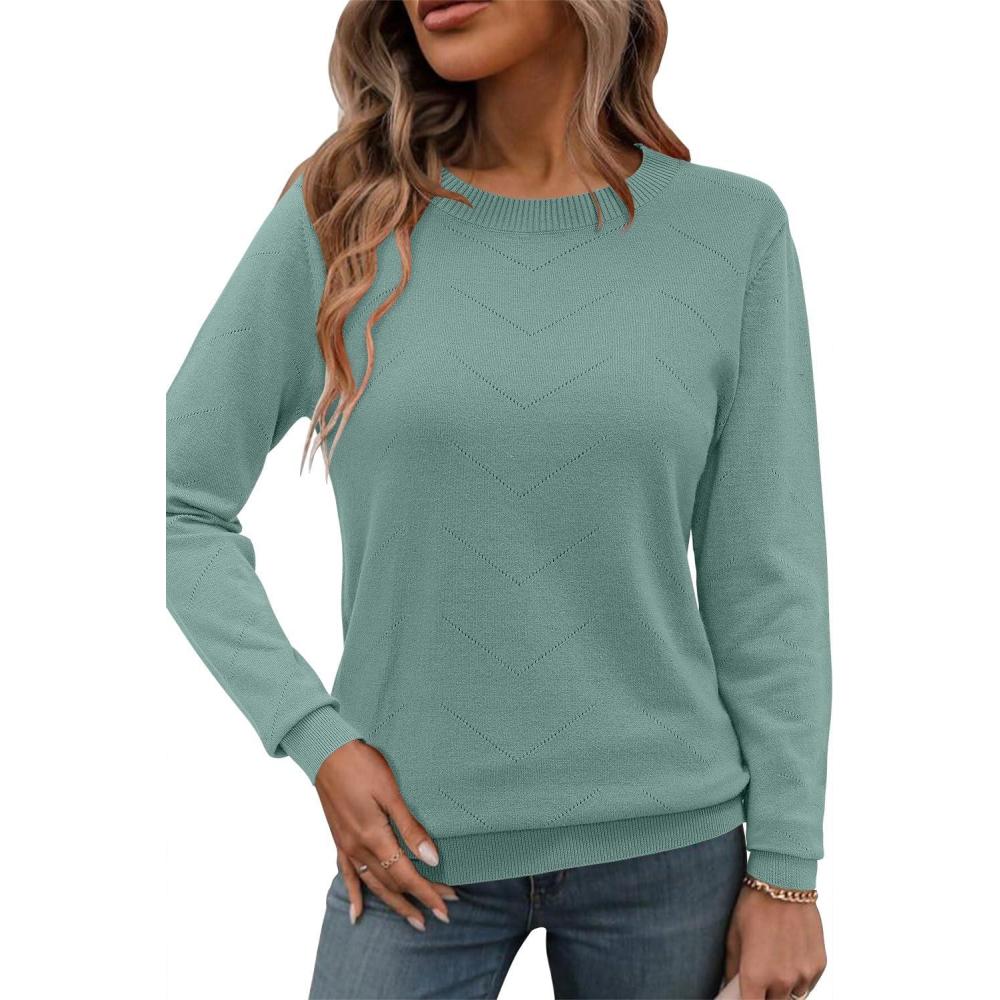 imageNewshows Womens 2024 Fall Long Sleeve Sweaters Tops Fashion Business Casual Outfits Crew Dressy Knit Shirts Pullover BlouseGreygreena