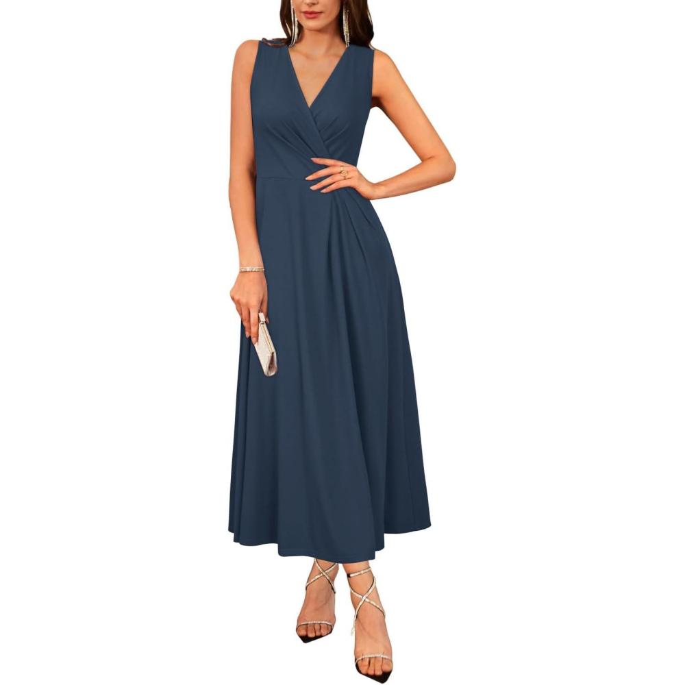 imageNewshows Womens 2025 Formal Evening Gowns Maxi Dress Cocktail Party V Neck Sleeveless Wedding Guest Long Elegant DressNavy