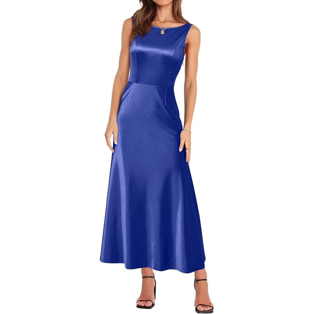 imageNewshows Womens 2025 Wedding Guest Bridesmaid Sleeveless Back V Neck Cocktail Party Formal Evening Gowns Long Maxi DressDark Blue