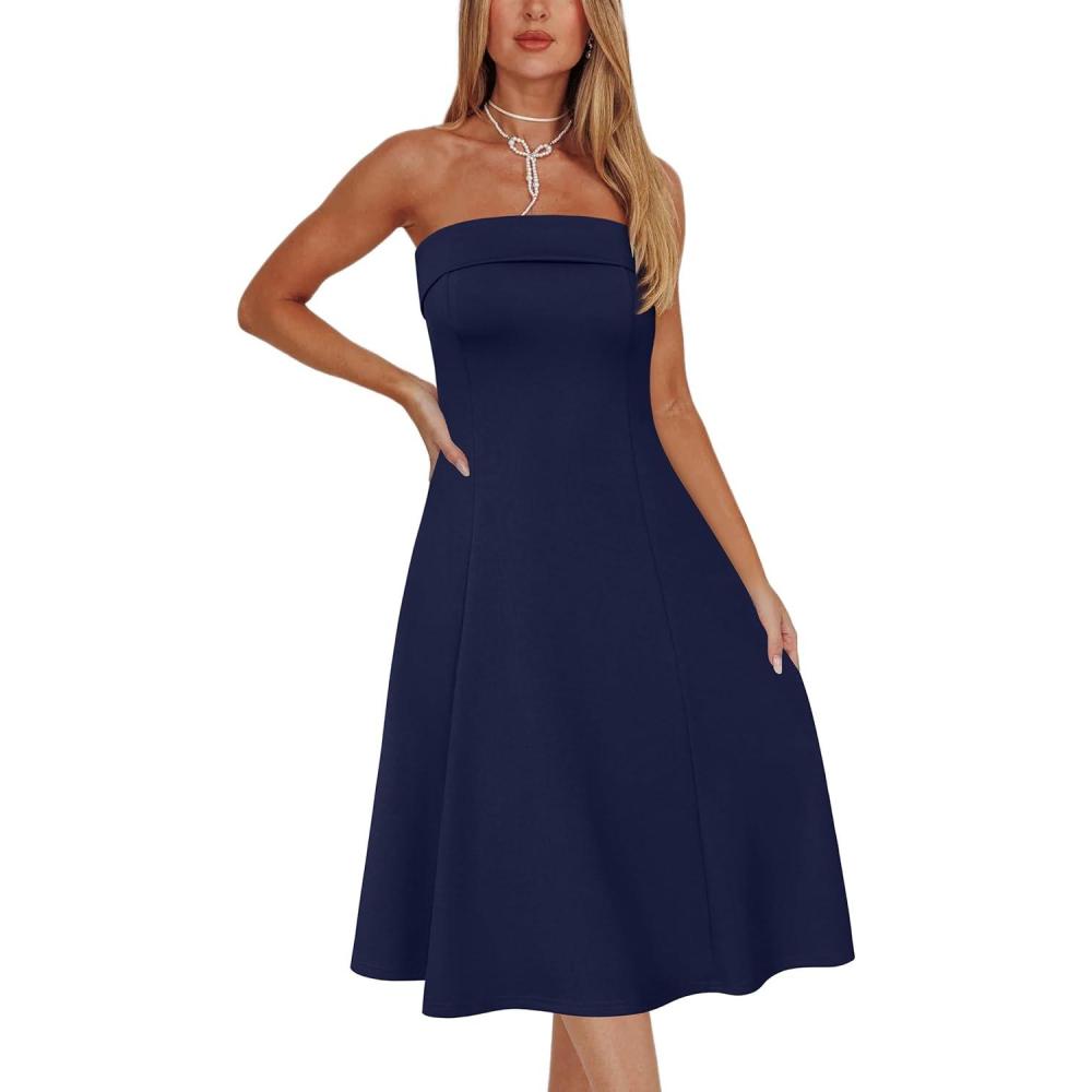 imageNewshows Womens Cocktail Dress Strapless Tube Formal Wedding Guest Prom Party DressAnavy