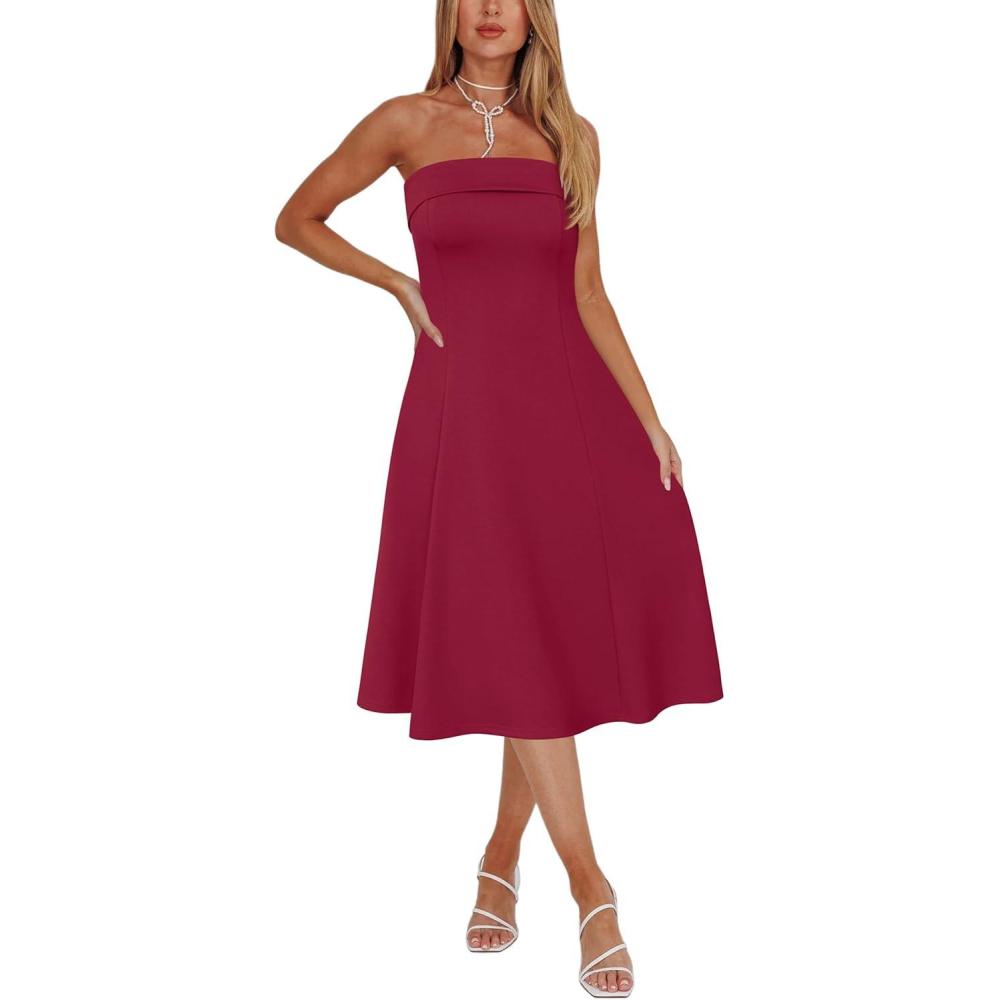 imageNewshows Womens Cocktail Dress Strapless Tube Formal Wedding Guest Prom Party DressWine Red