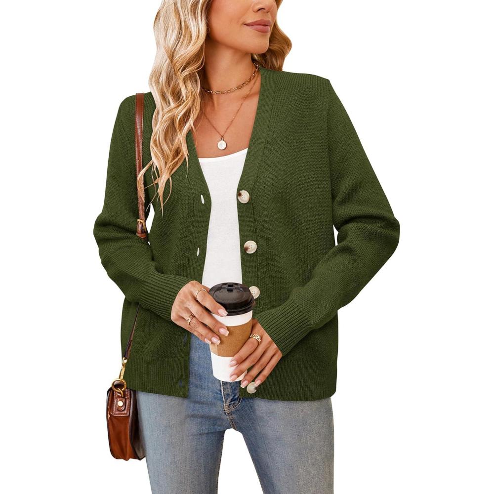 imageNewshows Womens Fall Fashion 2024 Wool Blended Cardigan Sweater Button Down Long Sleeve Knit Outerwear CoatsArmy Green