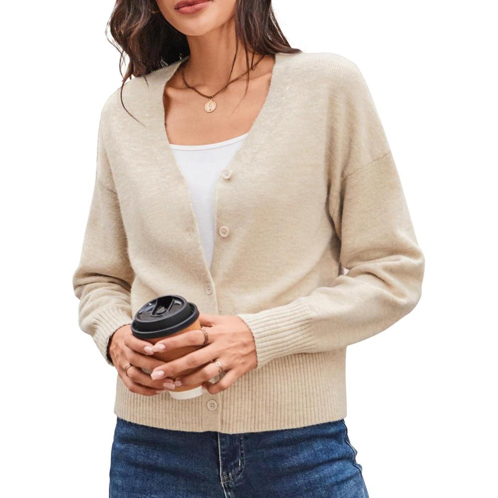 imageNewshows Womens Wool Blend Cardigan Sweaters 2025 Fall Fashion Lightweight Button Down V Neck Business OutfitsApricot