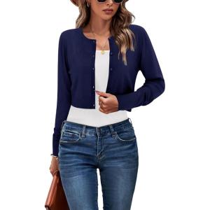 Newshows Cropped Cardigan Sweaters for Women 2025 Crew Neck Button Down Open Front Knit Bolero Shrugs(Blue)