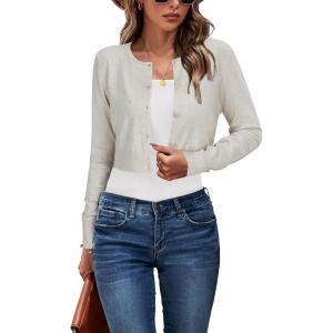 Newshows Cropped Cardigan Sweaters for Women 2025 Crew Neck Button Down Open Front Knit Bolero Shrugs(Grey)