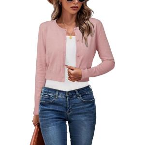 Newshows Cropped Cardigan Sweaters for Women 2025 Crew Neck Button Down Open Front Knit Bolero Shrugs(Pink02)