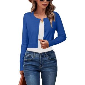 Newshows Cropped Cardigan Sweaters for Women 2025 Crew Neck Button Down Open Front Knit Bolero Shrugs(Royal Blue)