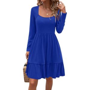 Newshows Women 2025 Summer Dress Square Neck Formal Short Sleeve Business Casual Outfits Ruffle Spring Pockets Sundress(0 Royal Blue)