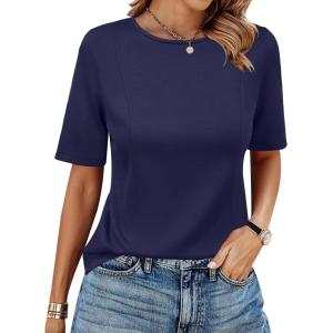 Newshows Women Off Shoulder/Crewneck 2025 Summer Blouses Tops Business Casual Outfits Trendy(Blue)