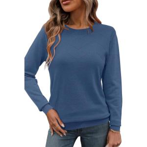 Newshows Womens 2024 Fall Long Sleeve Sweaters Tops Fashion Business Casual Outfits Crew Dressy Knit Shirts Pullover Blouse(Blue)