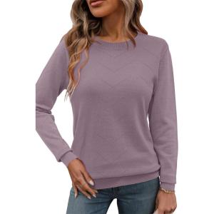 Newshows Womens 2024 Fall Long Sleeve Sweaters Tops Fashion Business Casual Outfits Crew Dressy Knit Shirts Pullover Blouse(Grey-purple-a)