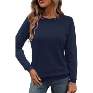 Newshows Womens 2024 Fall Long Sleeve Sweaters Tops Fashion Business Casual Outfits Crew Dressy Knit Shirts Pullover Blouse(Navy-blue-a)