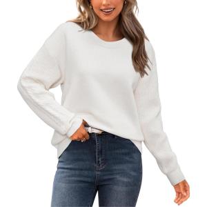 Newshows Womens 2024 Fall Sweater Wool Crewneck Winter Fashion Cable Knit Long Sleeve Business Casual Outfits Pullover Tops(Beige)