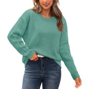 Newshows Womens 2024 Fall Sweater Wool Crewneck Winter Fashion Cable Knit Long Sleeve Business Casual Outfits Pullover Tops(Grey Green)