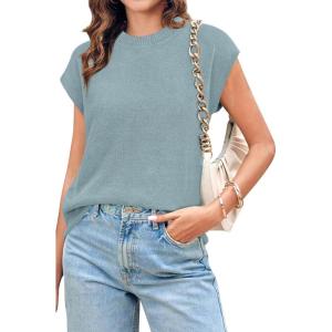 Newshows Womens 2024 Summer Tops Spring Sweater Vest Cap Sleeve Crewneck Business Casual Outfits Knit Dressy Shirts Trendy(Gray Green)