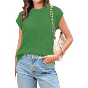 Newshows Womens 2024 Summer Tops Spring Sweater Vest Cap Sleeve Crewneck Business Casual Outfits Knit Dressy Shirts Trendy(Kelly Green)