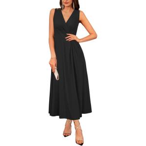 Newshows Womens 2025 Formal Evening Gowns Maxi Dress Cocktail Party V Neck Sleeveless Wedding Guest Long Elegant Dress(Black)