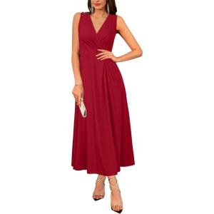 Newshows Womens 2025 Formal Evening Gowns Maxi Dress Cocktail Party V Neck Sleeveless Wedding Guest Long Elegant Dress(Wine)