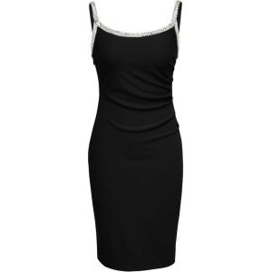 Newshows Womens 2025 Stretch Wrinkle-Free Cocktail Dresses Ruched Bodycon Sparkly Glitter Rhinestone Sleeveless Formal Dress(Black)