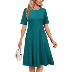 Newshows Womens 2025 Summer Teacher Work Modest Dresses Ultra Soft Short Sleeve Midi Old Money Clothes Business Casual Dress(Green)