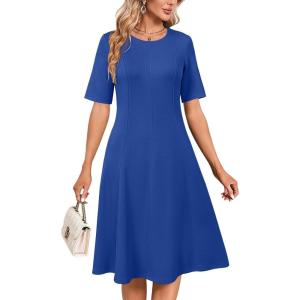 Newshows Womens 2025 Summer Teacher Work Modest Dresses Ultra Soft Short Sleeve Midi Old Money Clothes Business Casual Dress(Royal Blue)