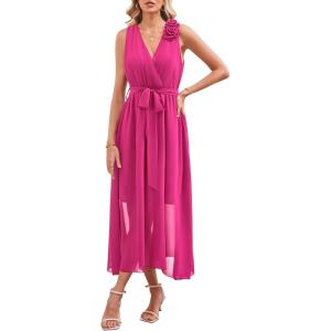 Newshows Womens 2025 Summer Wedding Guest Bridesmaid V Neck Sleeveless Long Formal Evening Party Maxi Dress(Rose Pink)