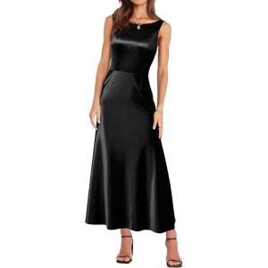 Newshows Womens 2025 Wedding Guest Bridesmaid Sleeveless Back V Neck Cocktail Party Formal Evening Gowns Long Maxi Dress(Black)