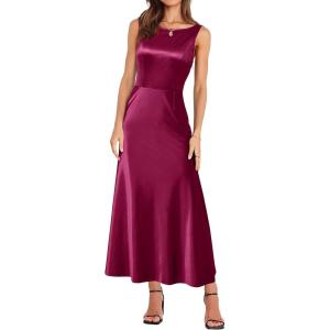 Newshows Womens 2025 Wedding Guest Bridesmaid Sleeveless Back V Neck Cocktail Party Formal Evening Gowns Long Maxi Dress(Wine)