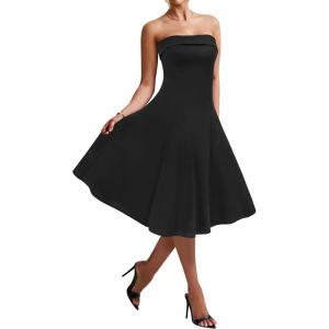 Newshows Womens Cocktail Dress Strapless Tube Formal Wedding Guest Prom Party Dress(Black)
