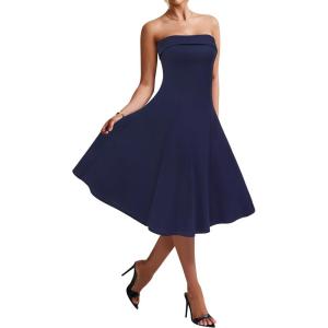 Newshows Womens Cocktail Dress Strapless Tube Formal Wedding Guest Prom Party Dress(Navy)