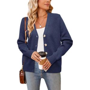 Newshows Womens Fall Fashion 2024 Wool Blended Cardigan Sweater Button Down Long Sleeve Knit Outerwear Coats(Army Blue)